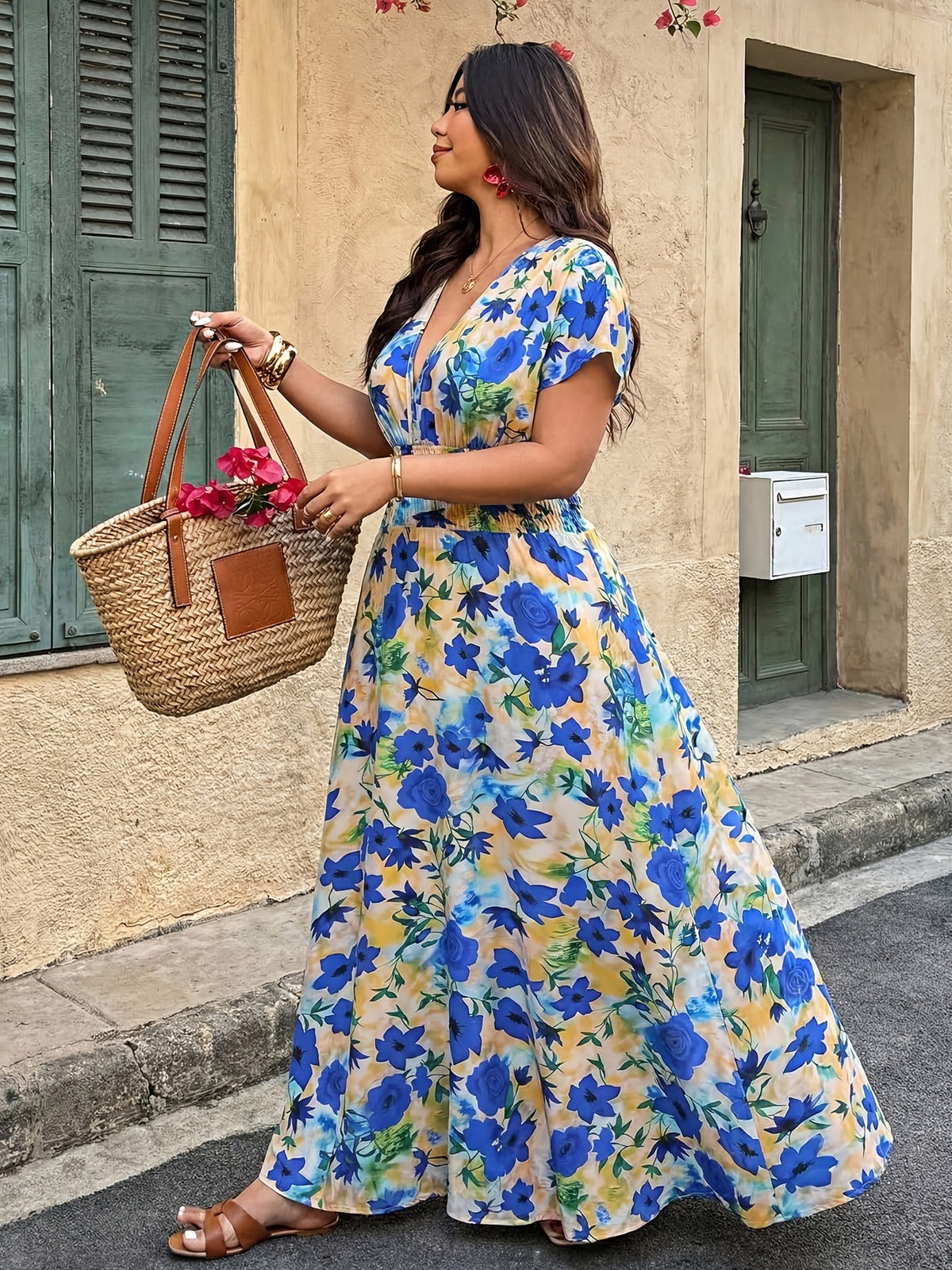 Robe longue grande taille — Maxi fleurie, taille élastiquée