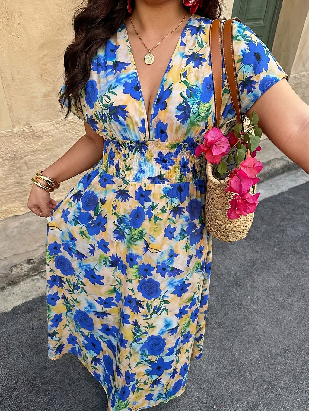 Robe longue grande taille — Maxi fleurie, taille élastiquée