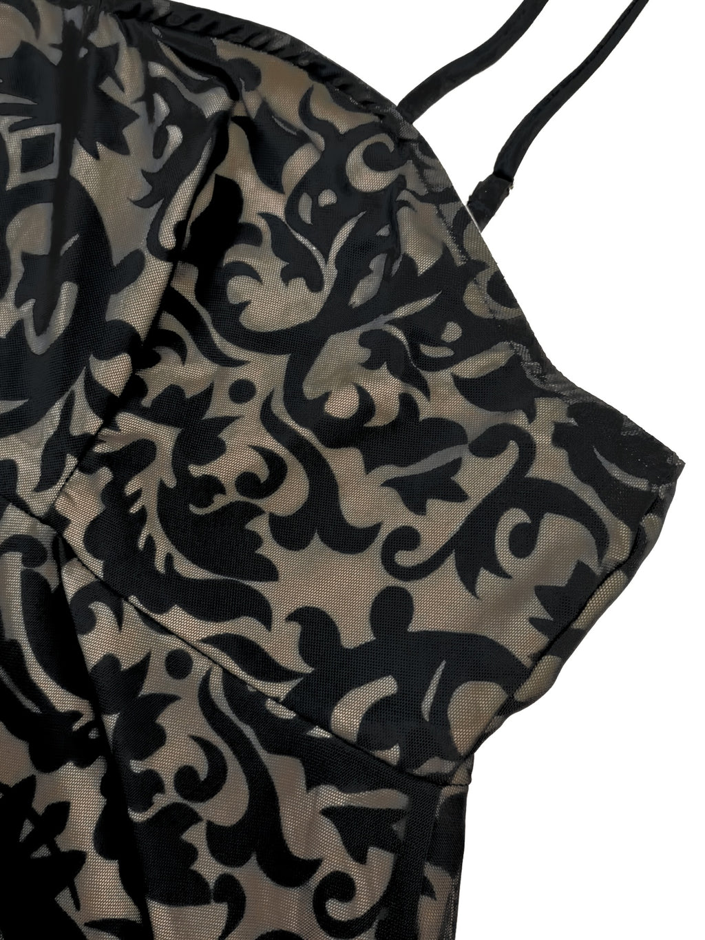 Robe longue grande taille — Motif baroque floqué sur maille