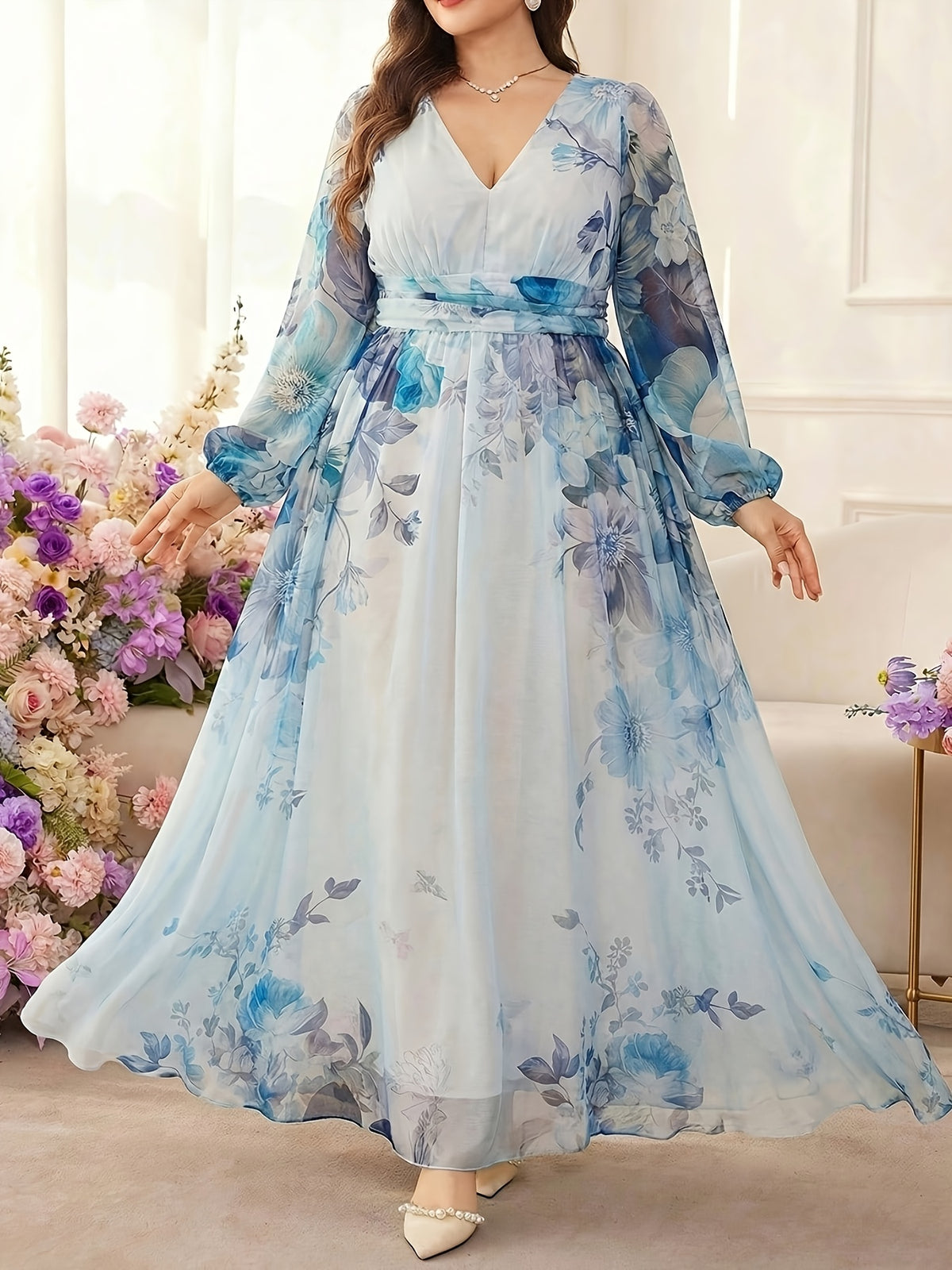 Robe longue grande taille — Mousseline lavis d'aquarelle