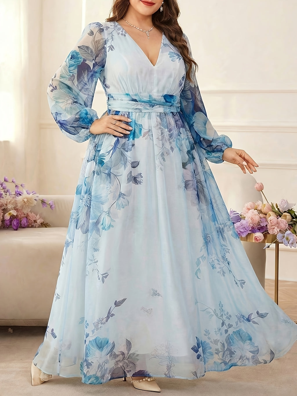 Robe longue grande taille — Mousseline lavis d'aquarelle