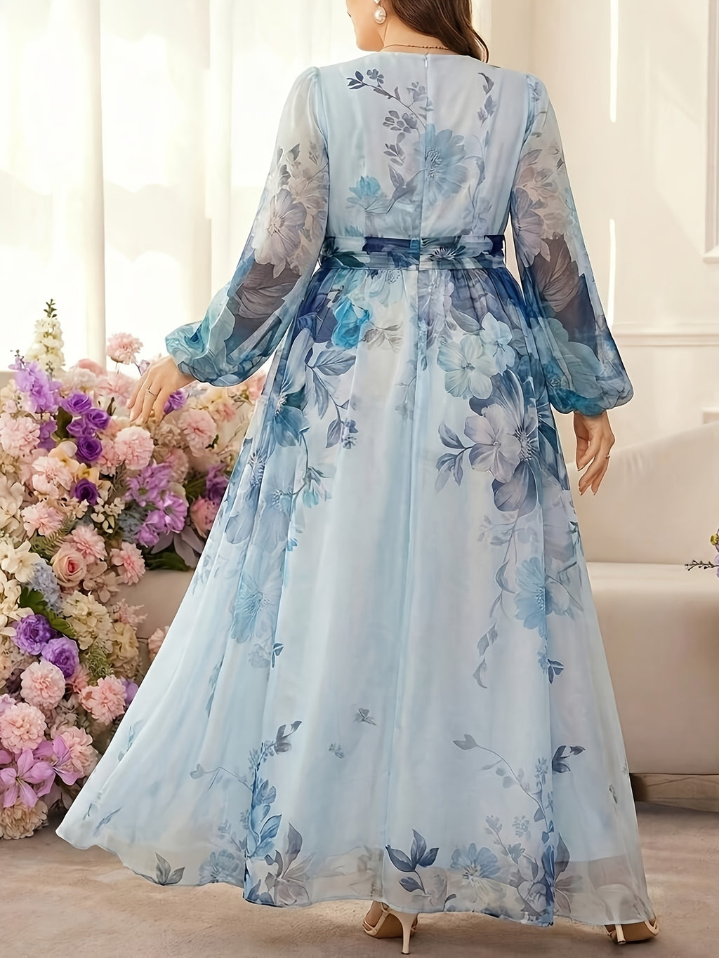 Robe longue grande taille — Mousseline lavis d'aquarelle