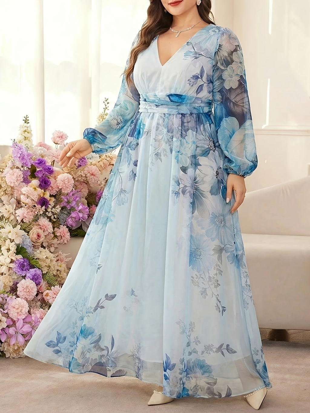 Robe longue grande taille — Mousseline lavis d'aquarelle