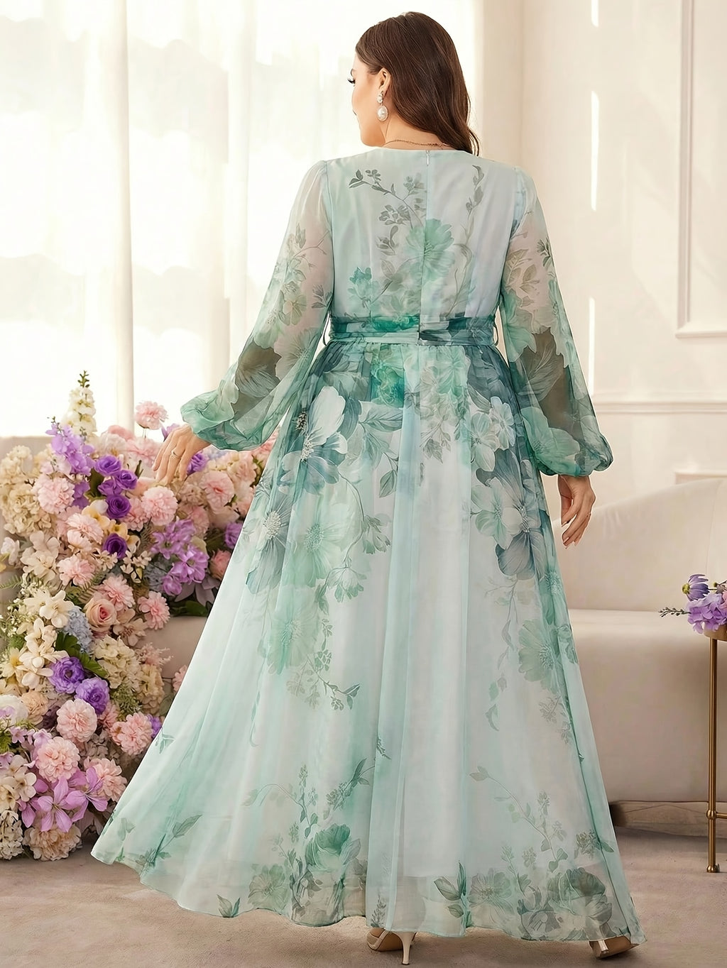 Robe longue grande taille — Mousseline lavis d'aquarelle