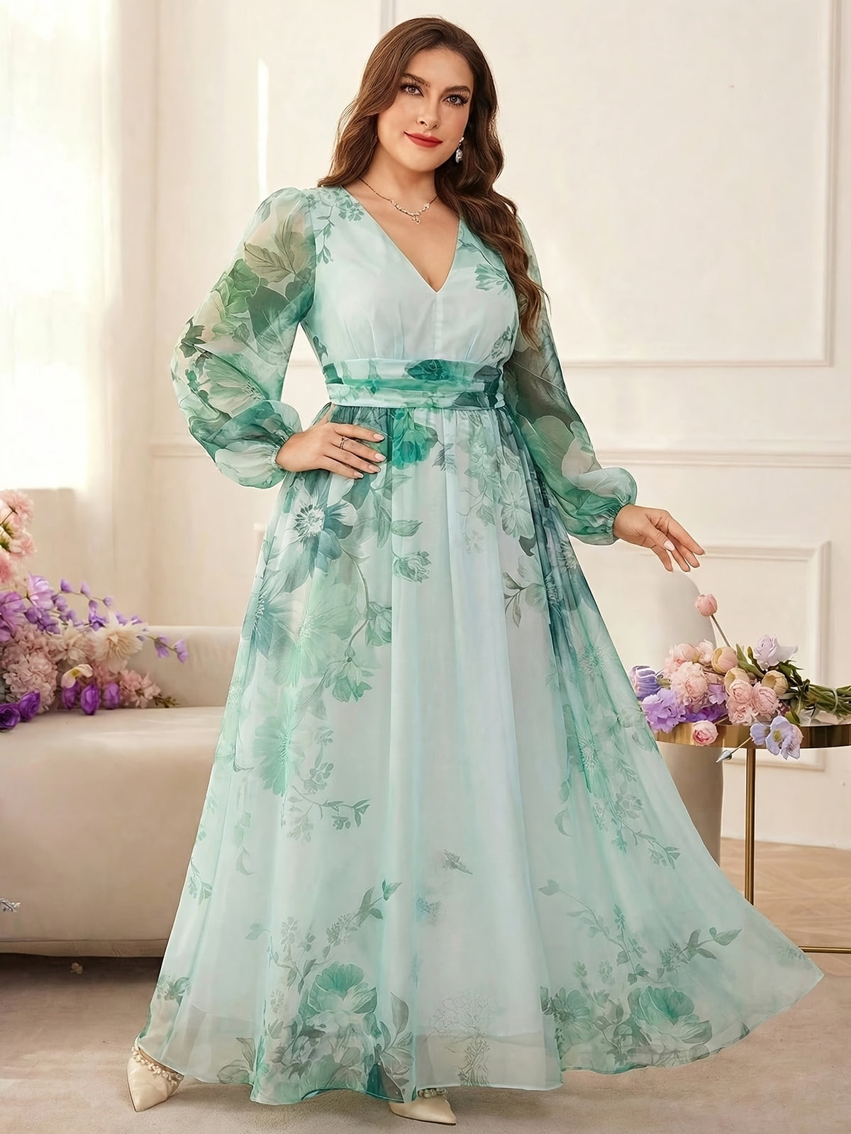 Robe longue grande taille — Mousseline lavis d'aquarelle