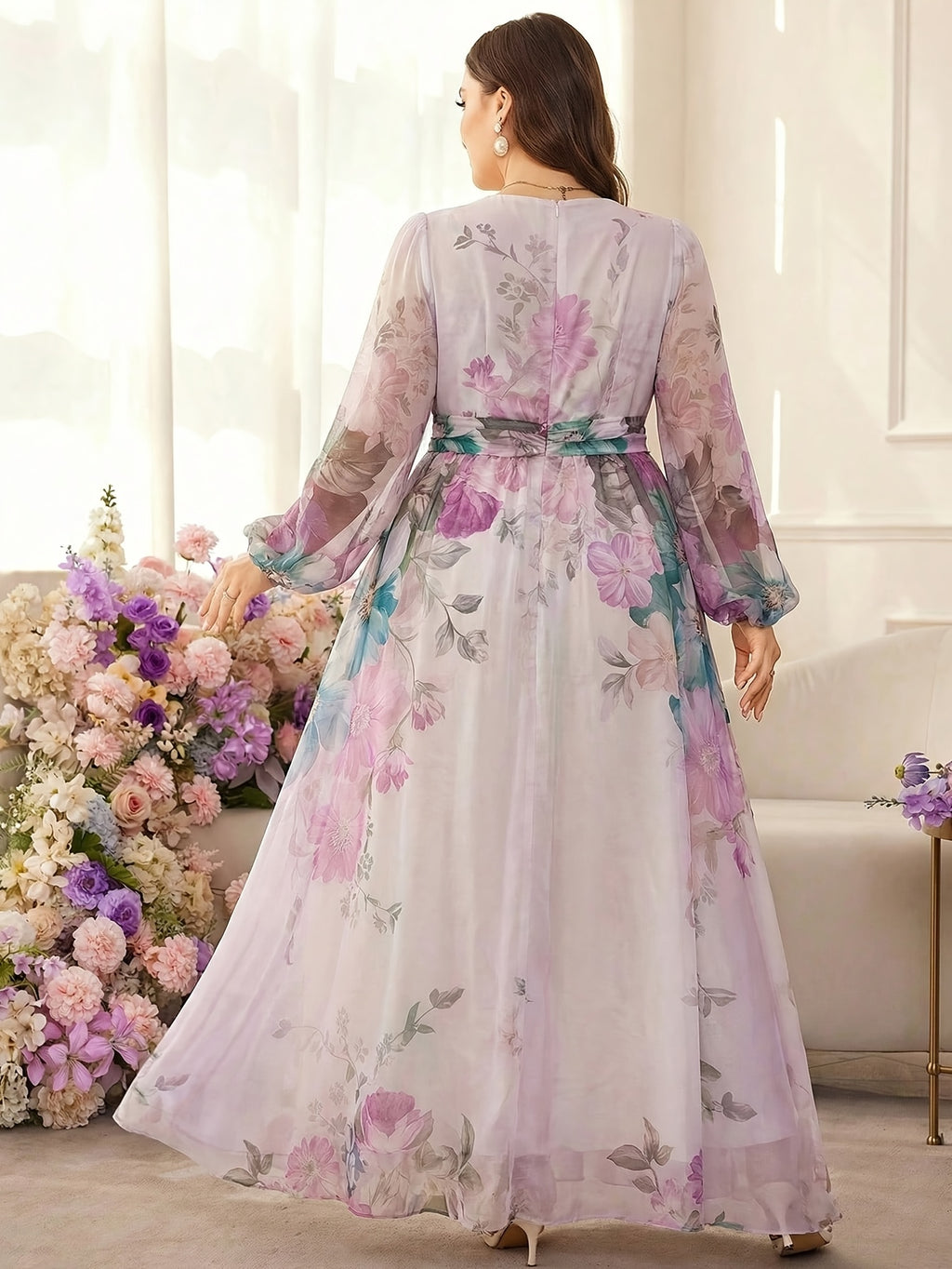 Robe longue grande taille — Mousseline lavis d'aquarelle