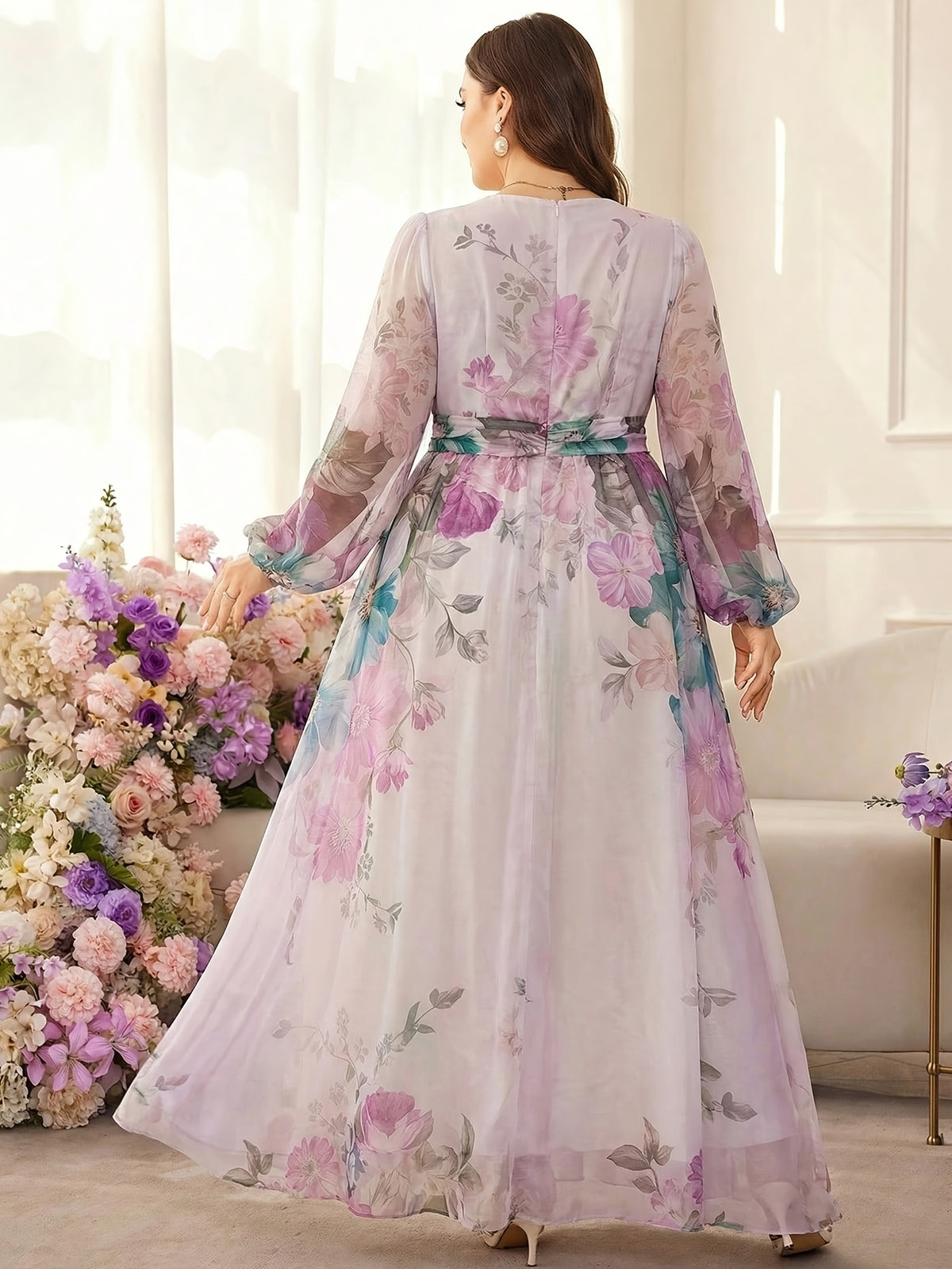 Robe longue grande taille — Mousseline lavis d'aquarelle