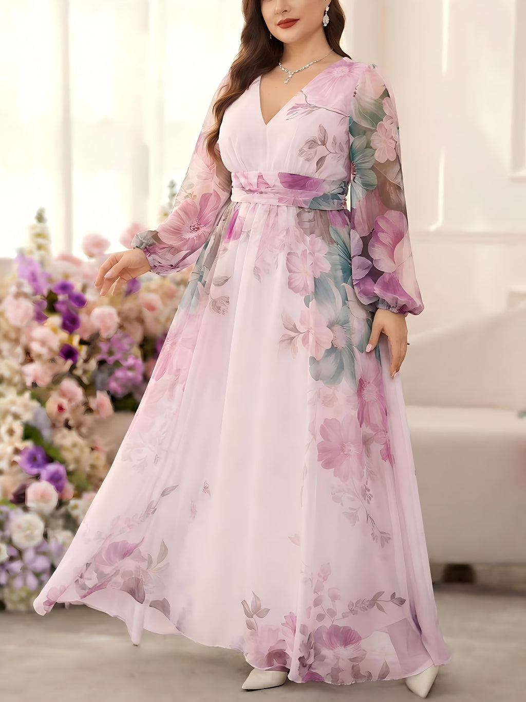 Robe longue grande taille — Mousseline lavis d'aquarelle