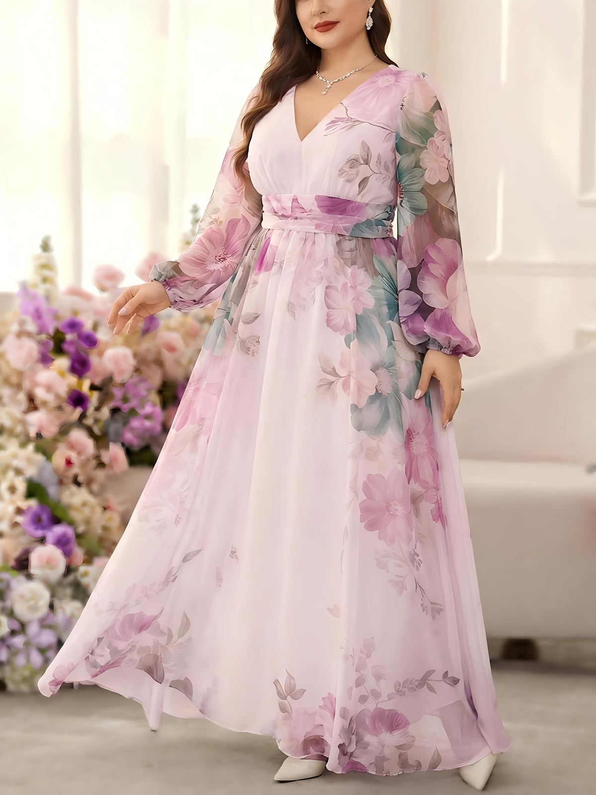 Robe longue grande taille — Mousseline lavis d'aquarelle