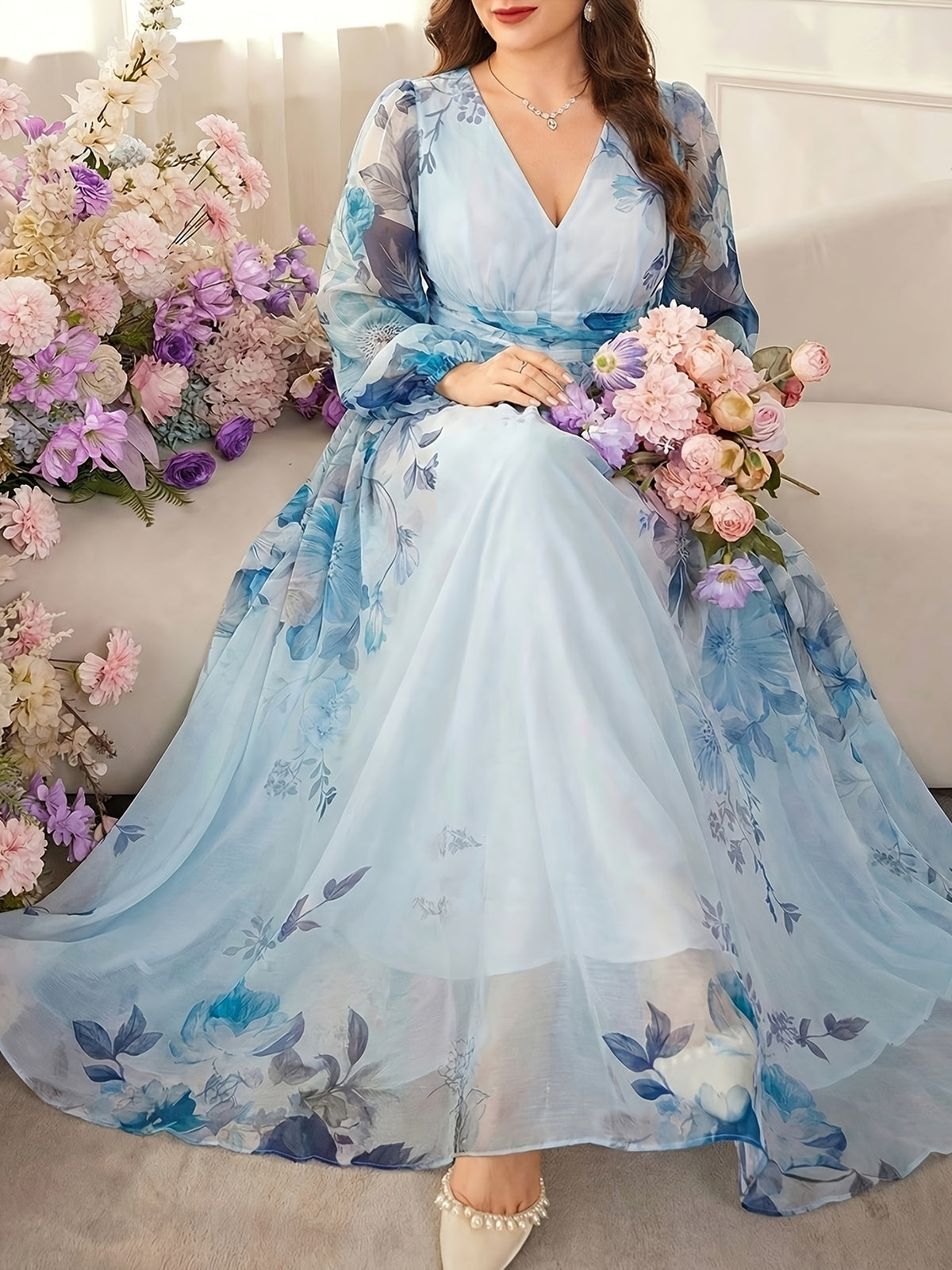Robe longue grande taille — Mousseline lavis d'aquarelle