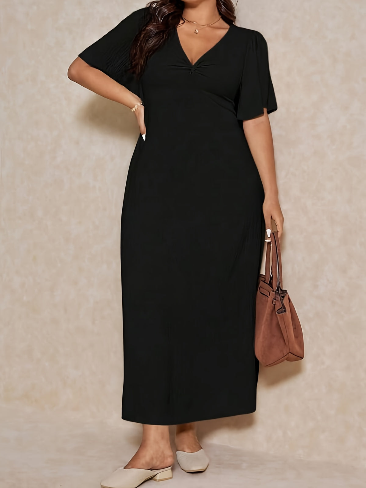 Robe longue grande taille — Nœud torsadé et quatre teintes