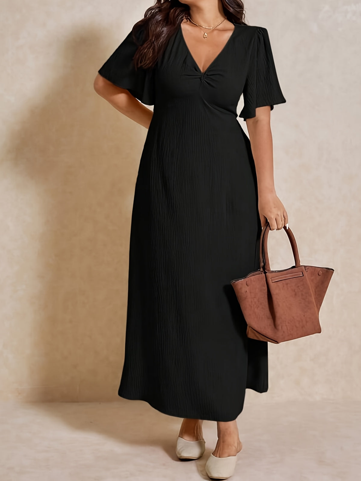 Robe longue grande taille — Nœud torsadé et quatre teintes