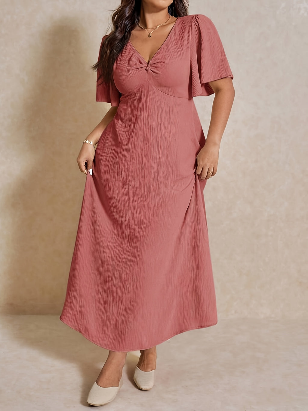 Robe longue grande taille — Nœud torsadé et quatre teintes