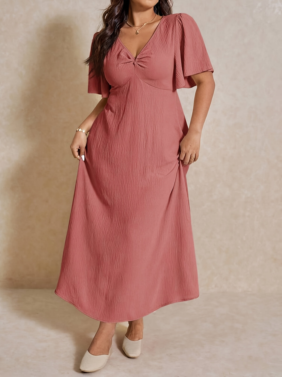 Robe longue grande taille — Nœud torsadé et quatre teintes