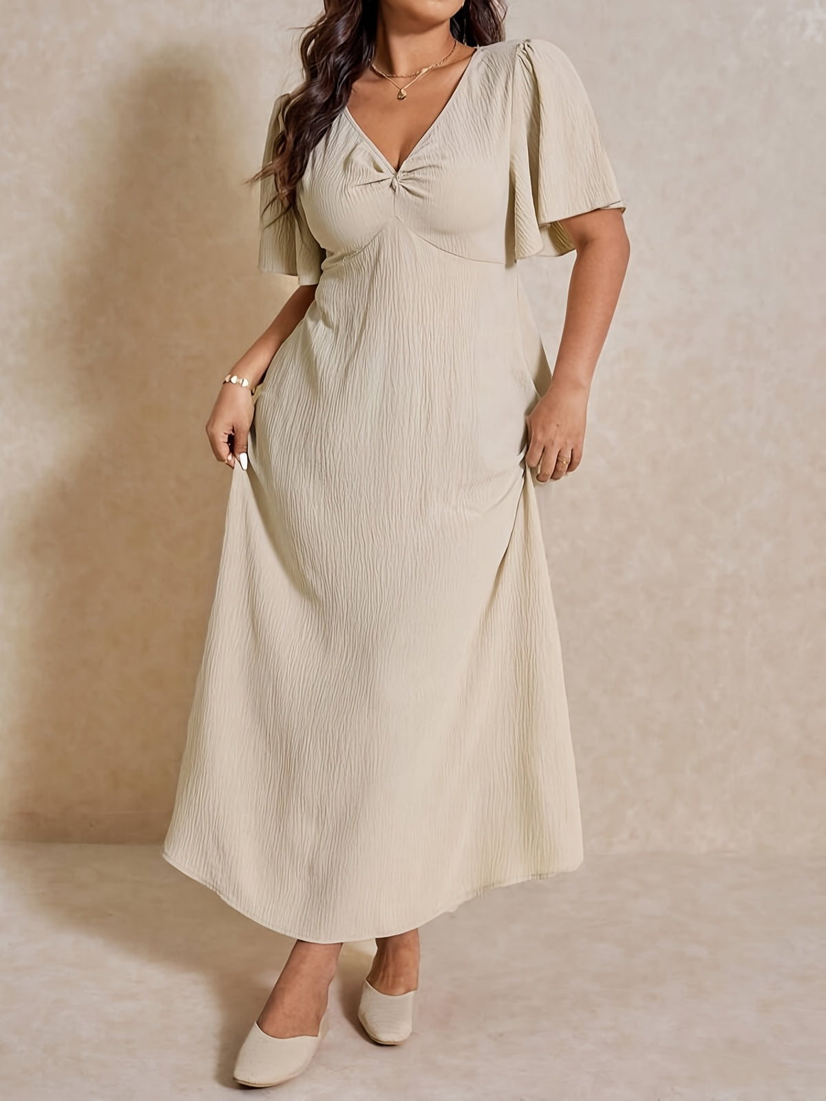 Robe longue grande taille — Nœud torsadé et quatre teintes