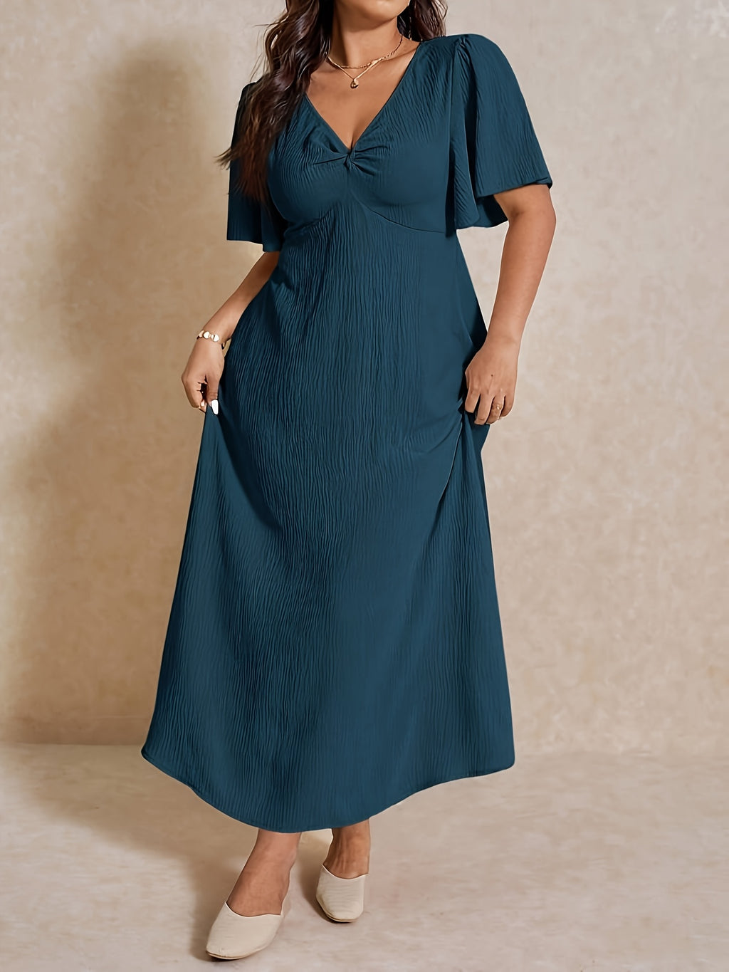 Robe longue grande taille — Nœud torsadé et quatre teintes