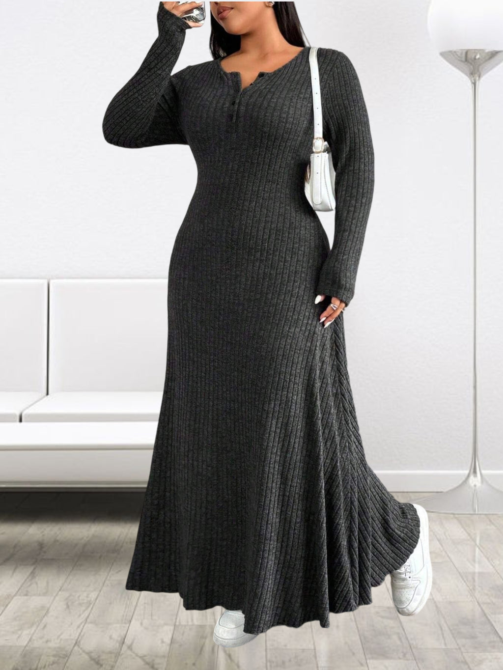 Robe longue grande taille — Patte boutonnée jusqu'au 6XL