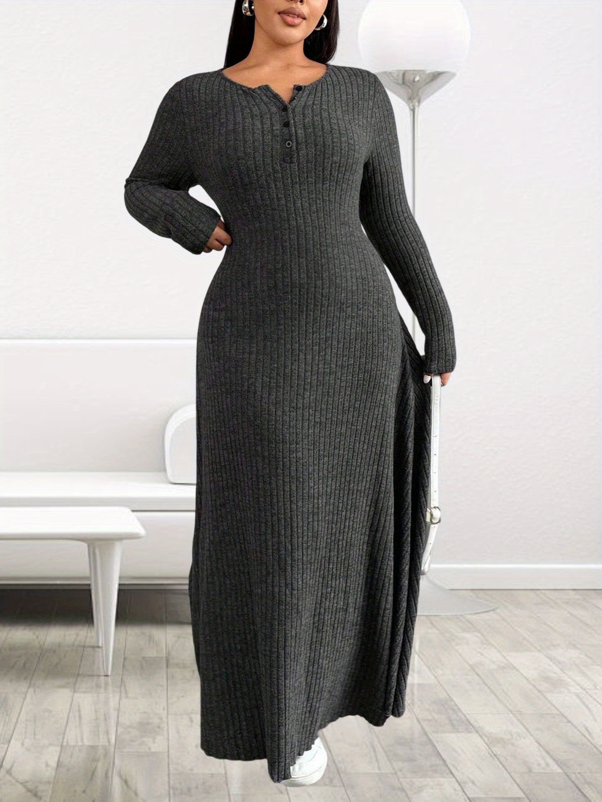 Robe longue grande taille — Patte boutonnée jusqu'au 6XL