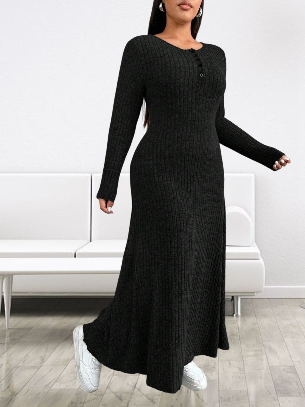 Robe longue grande taille — Patte boutonnée jusqu'au 6XL