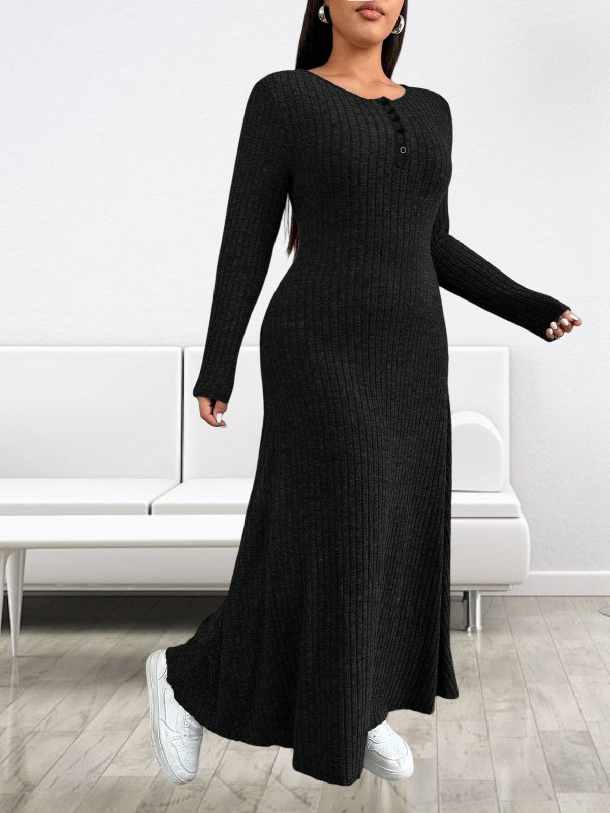 Robe longue grande taille — Patte boutonnée jusqu'au 6XL