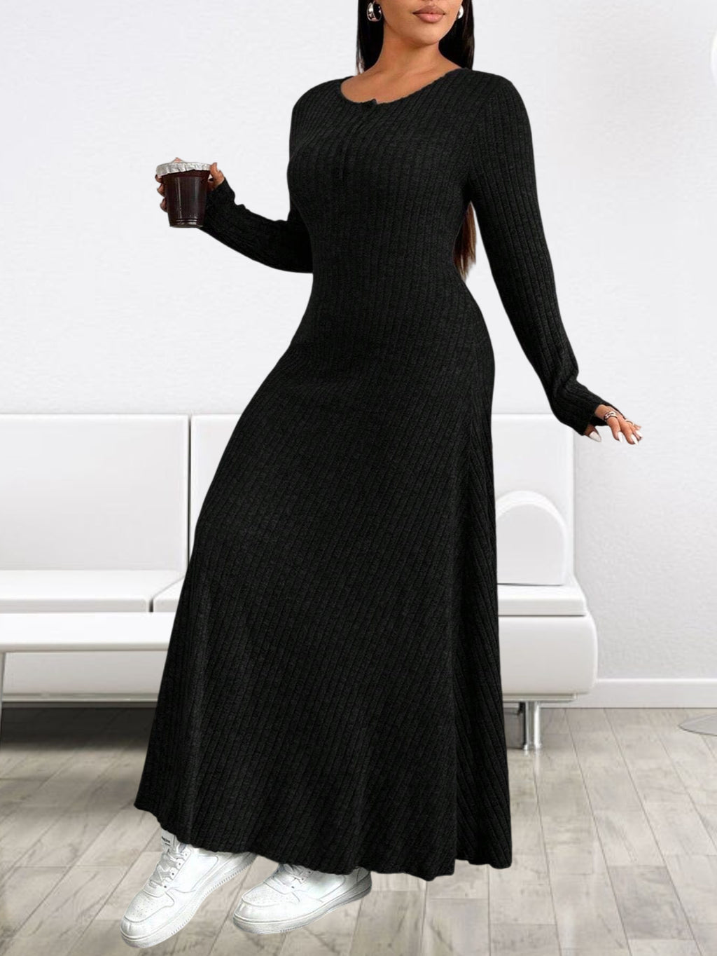 Robe longue grande taille — Patte boutonnée jusqu'au 6XL