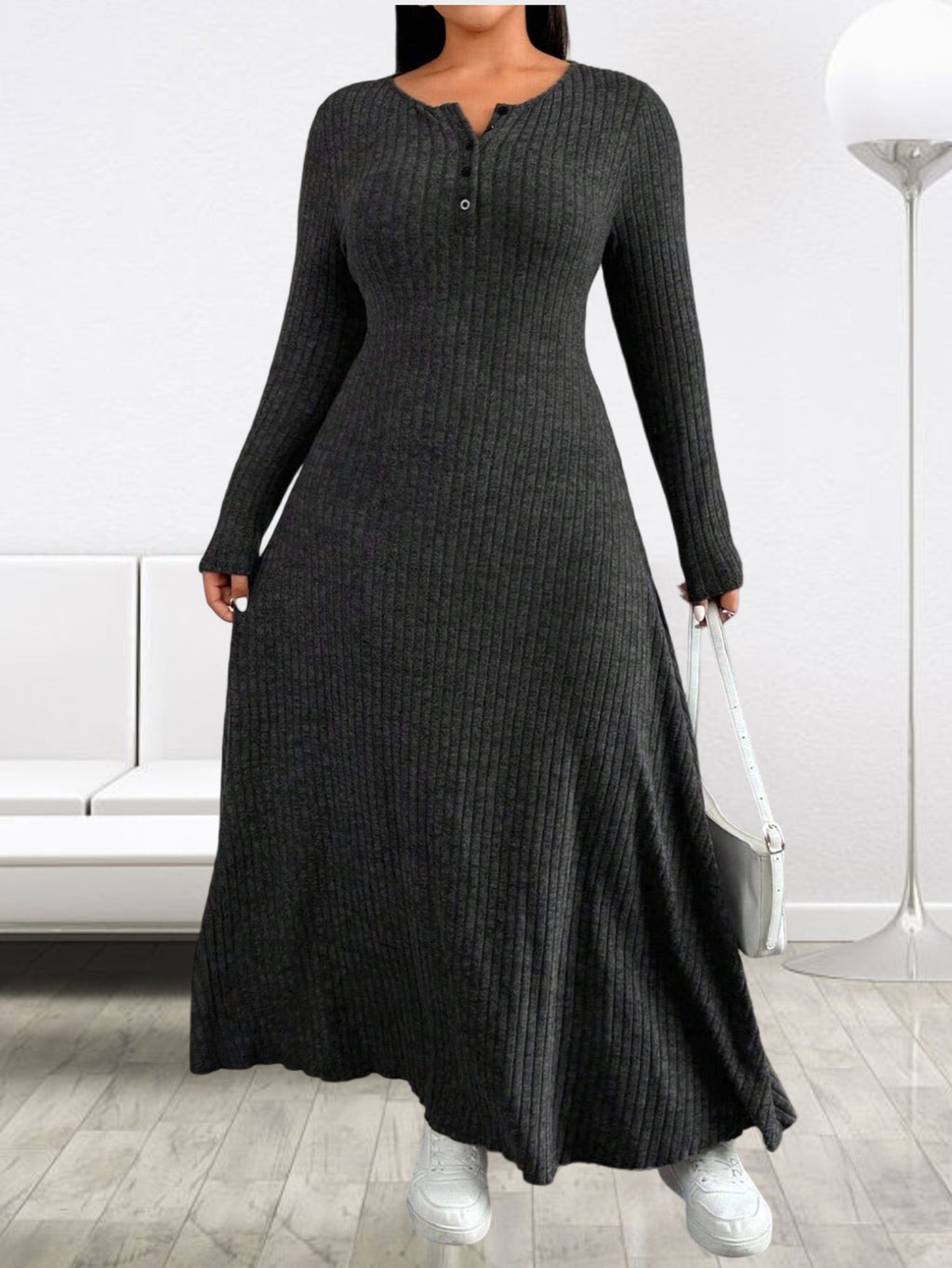 Robe longue grande taille — Patte boutonnée jusqu'au 6XL
