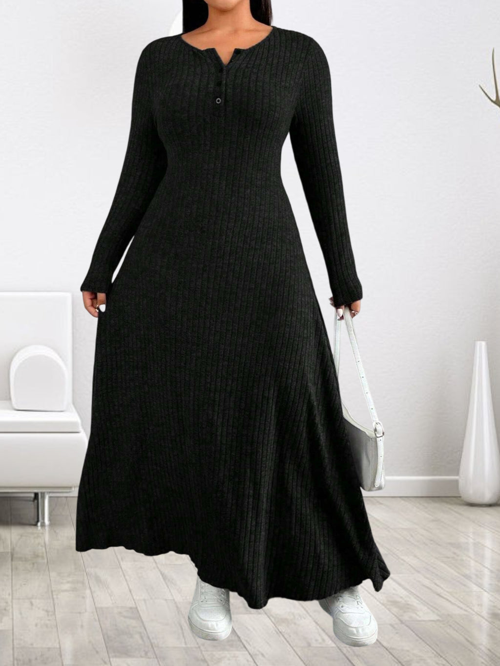 Robe longue grande taille — Patte boutonnée jusqu'au 6XL