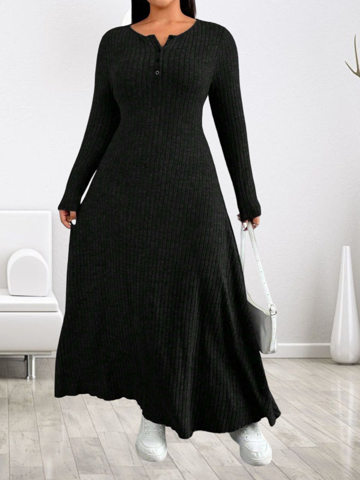 Robe longue grande taille — Patte boutonnée jusqu'au 6XL