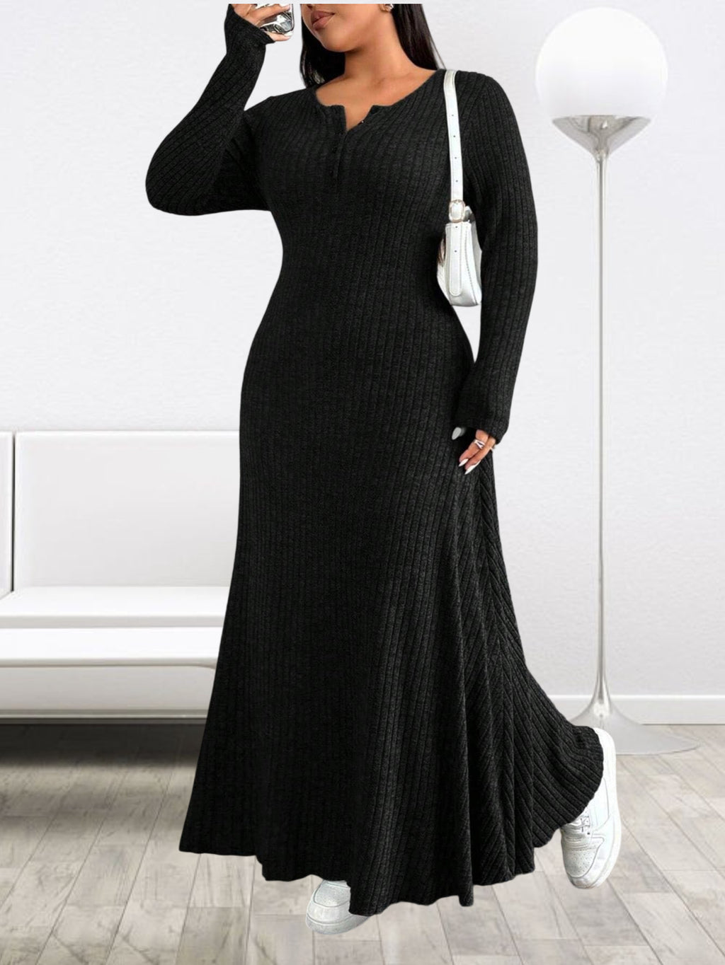 Robe longue grande taille — Patte boutonnée jusqu'au 6XL