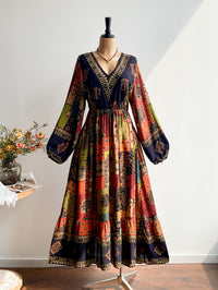 Robe longue grande taille — Patchwork et manches lanternes