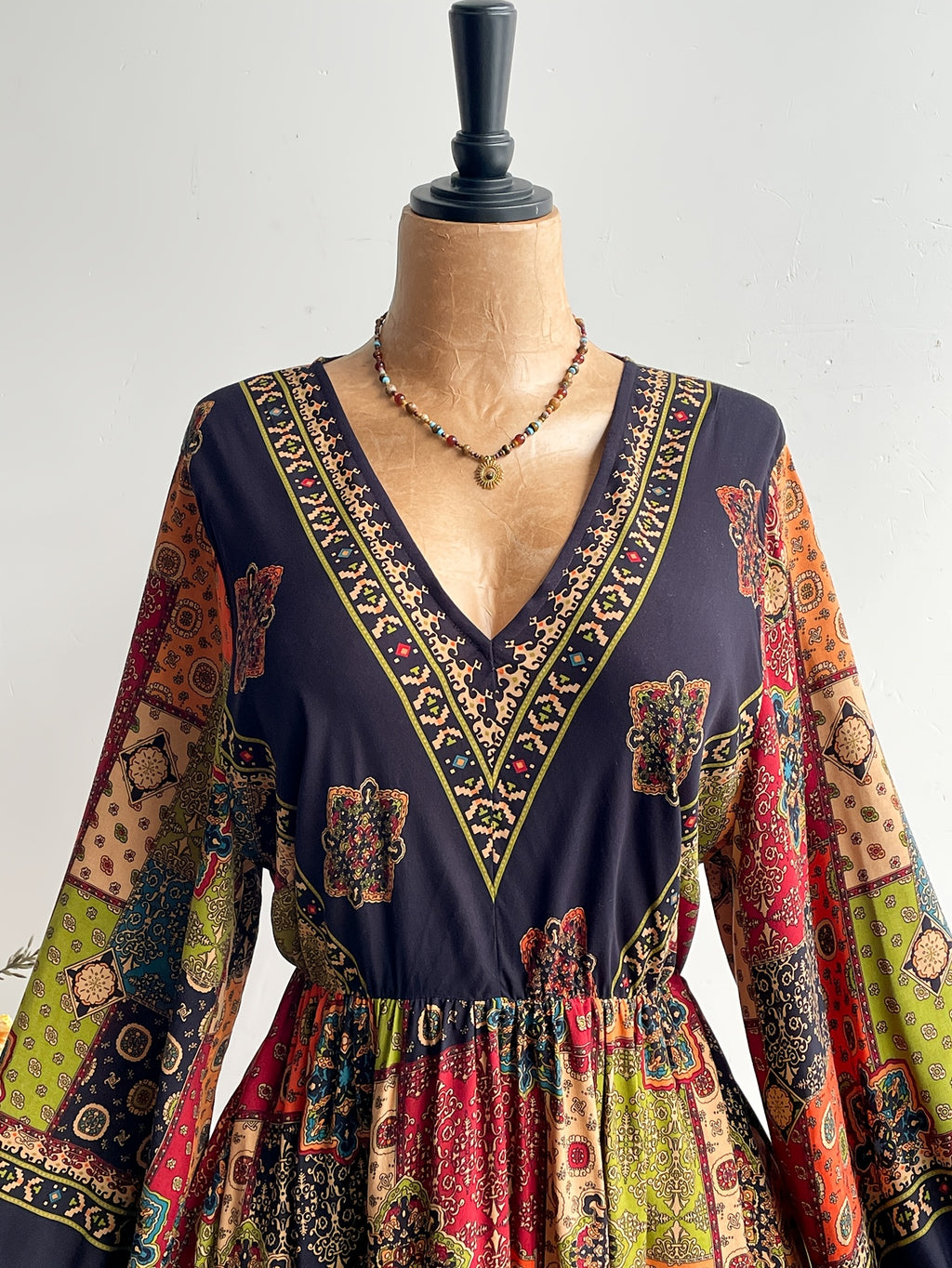 Robe longue grande taille — Patchwork et manches lanternes