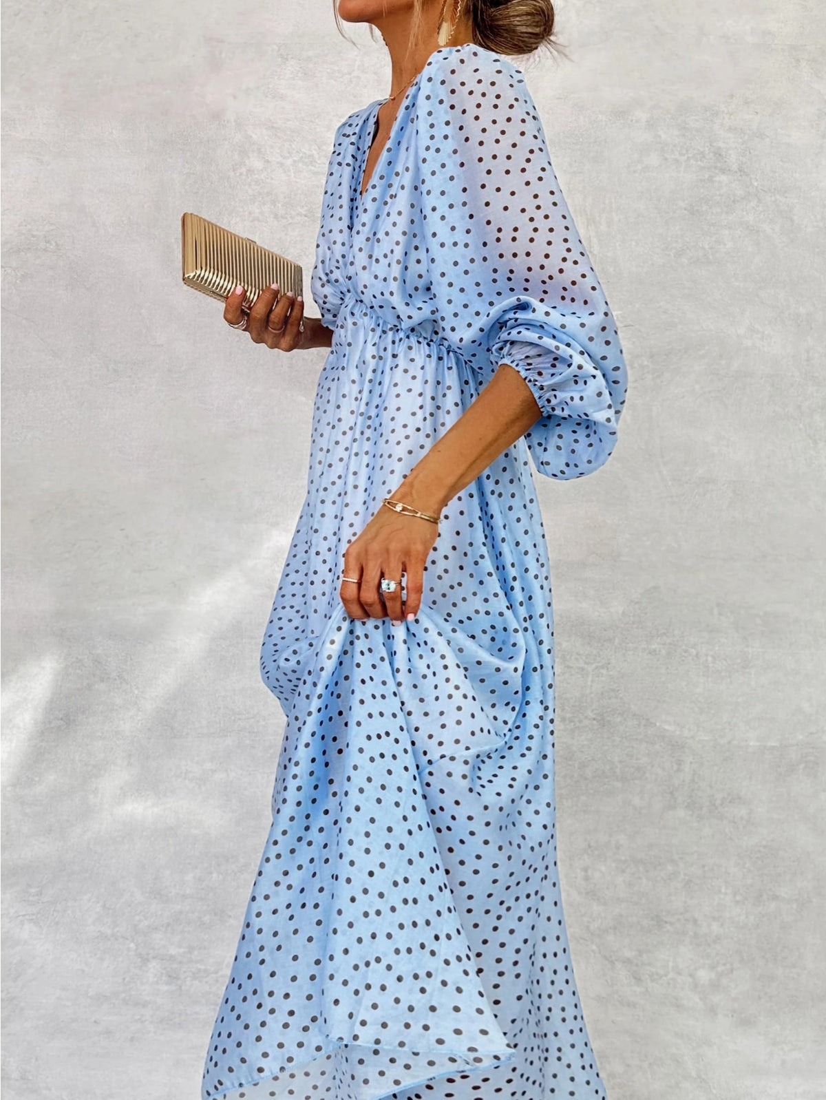 Robe longue grande taille — Ciel à pois, manches ballon