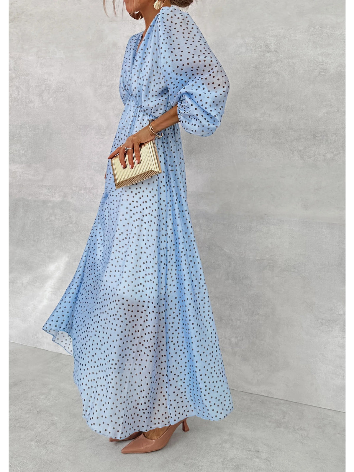 Robe longue grande taille — Ciel à pois, manches ballon