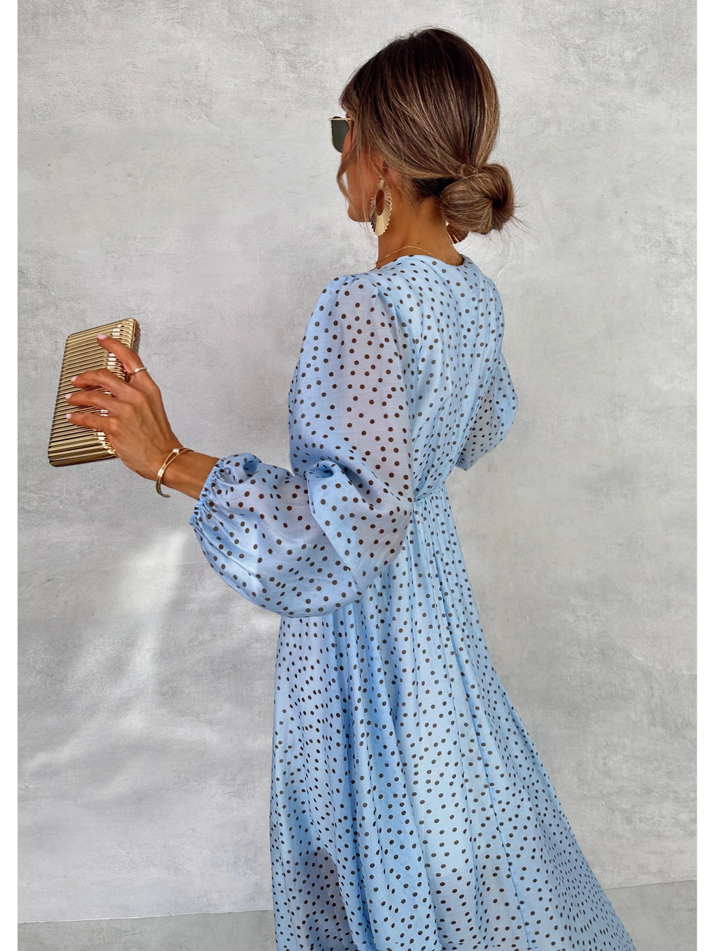Robe longue grande taille — Ciel à pois, manches ballon