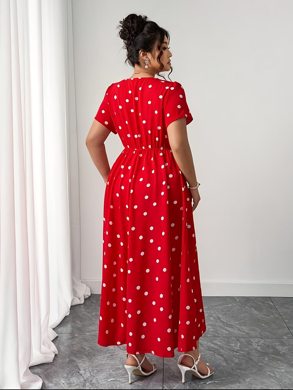Robe longue grande taille — Pois sur moutarde, bleu, rouge