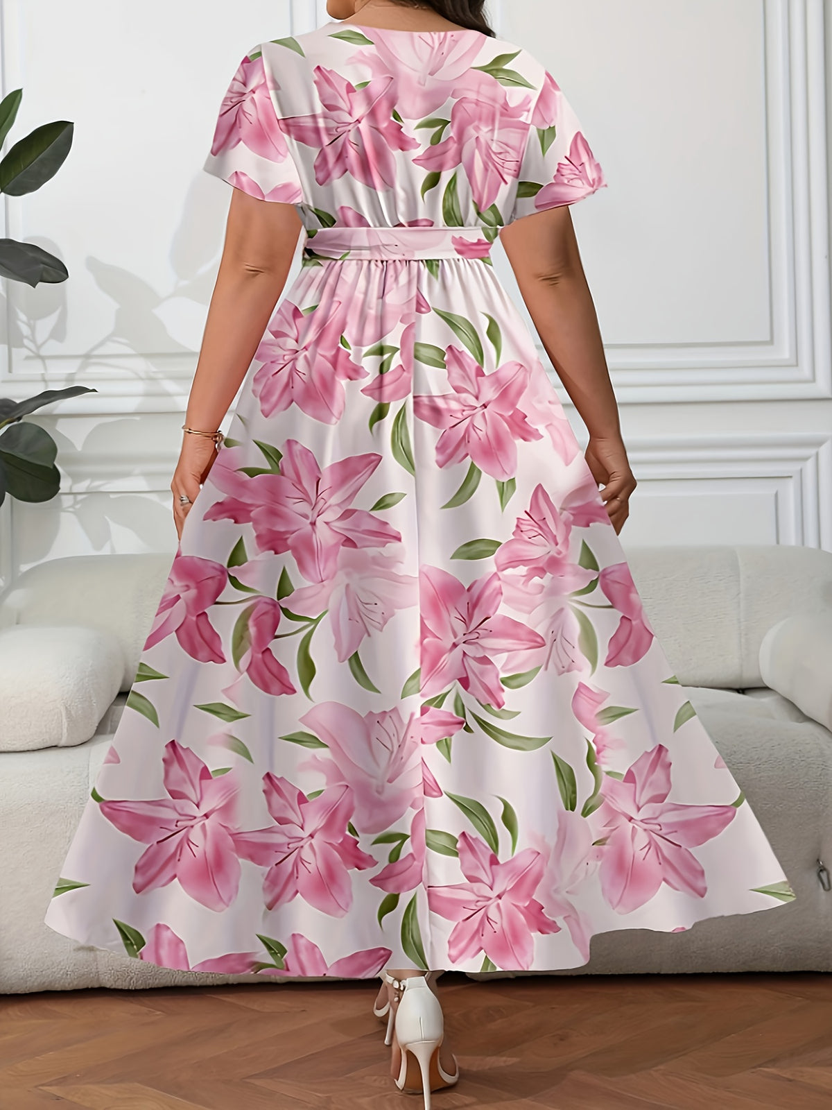 Robe longue grande taille — Portefeuille fleuri bleu ciel