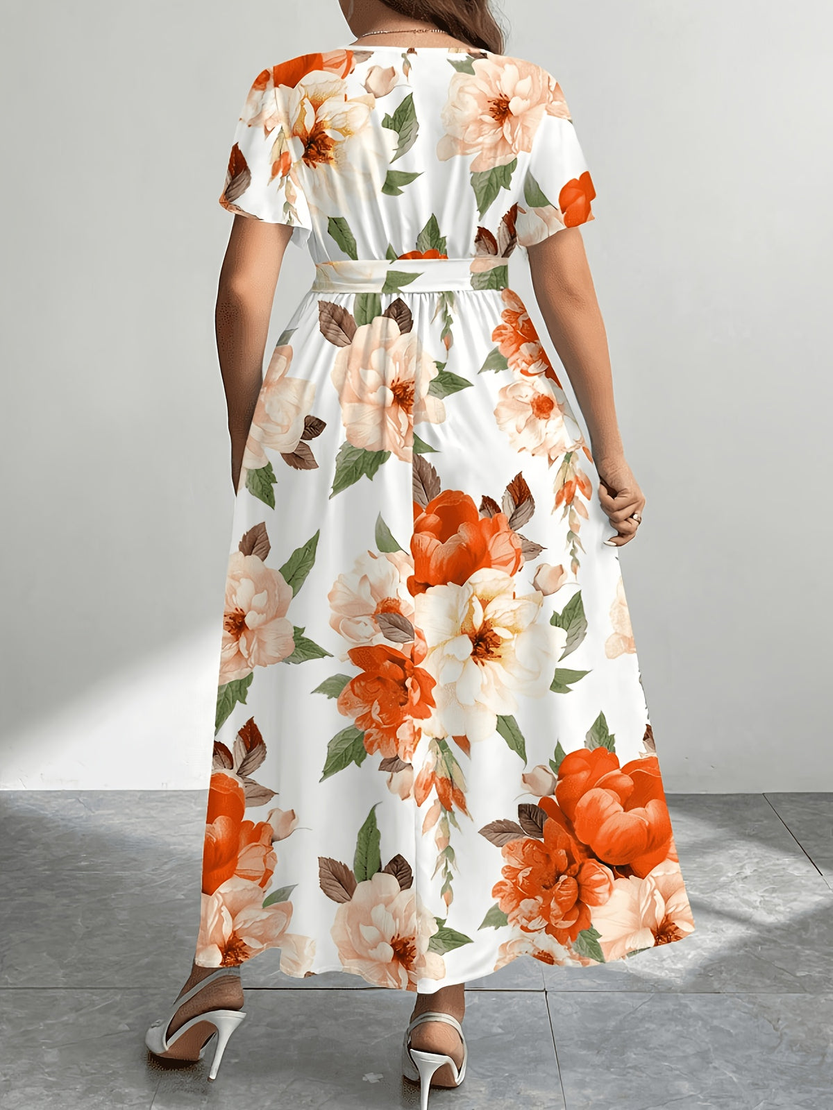 Robe longue grande taille — Portefeuille fleuri bleu ciel