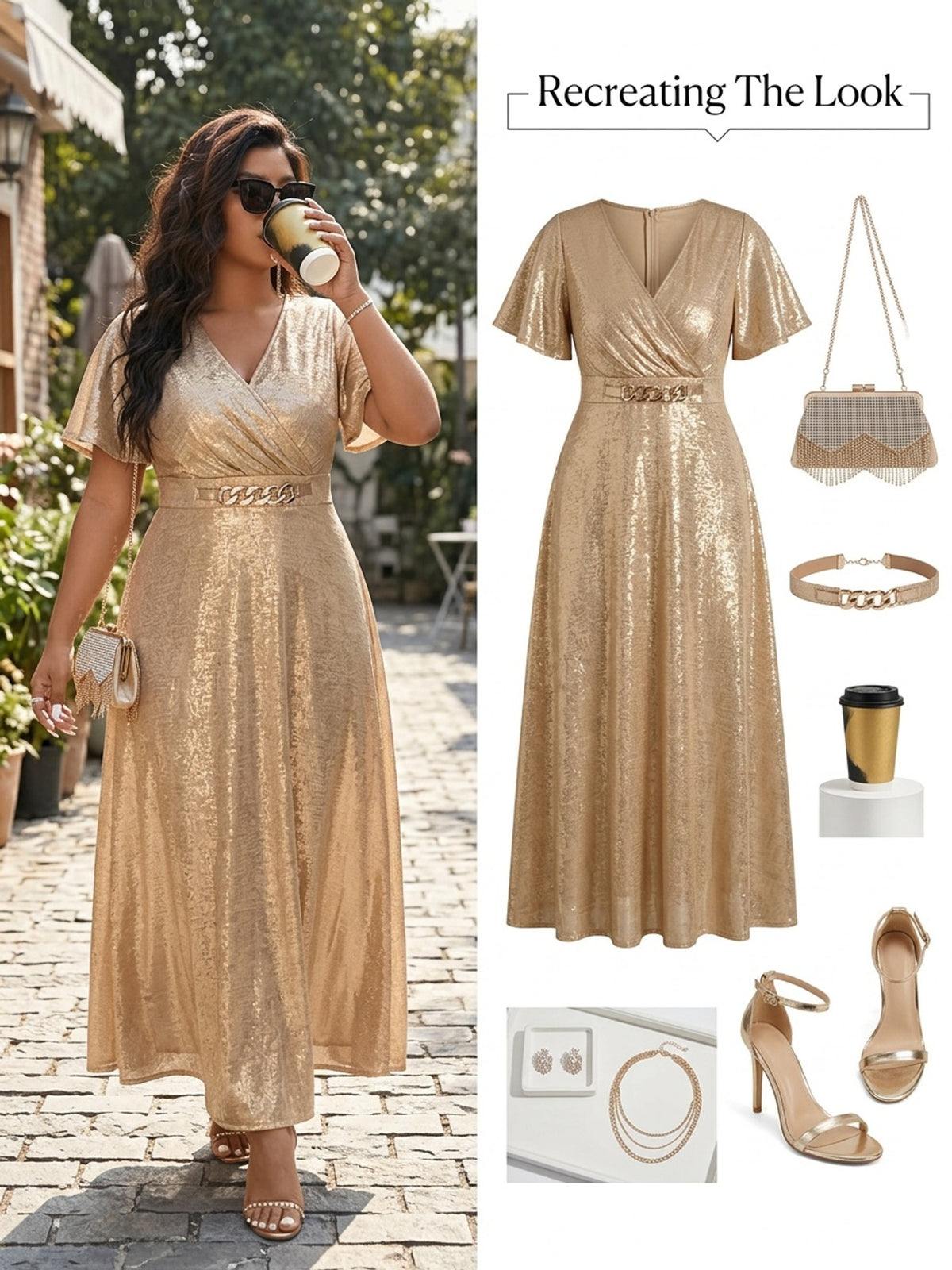 Robe longue grande taille — Chaîne dorée sur la ceinture