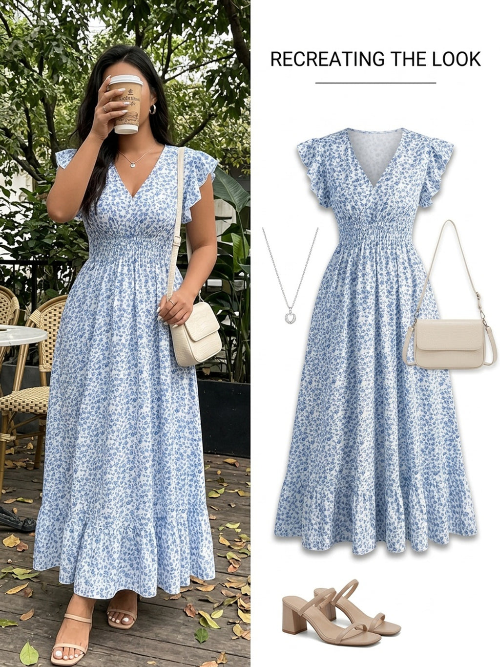 Robe longue grande taille — Semis de fleurs bleues miniatures