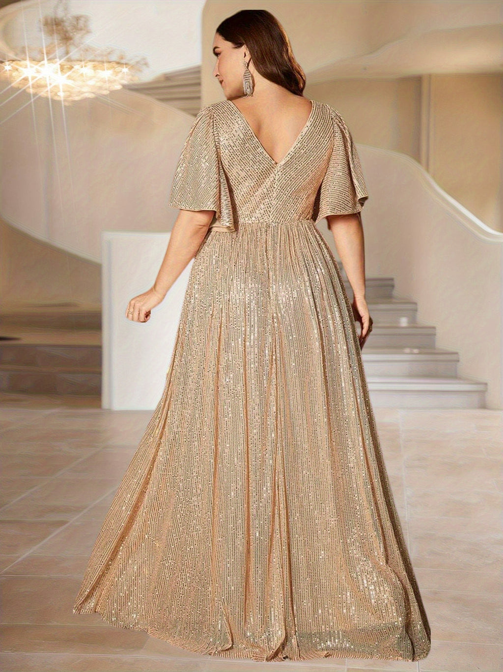 Robe longue grande taille, taille empire toute en sequins