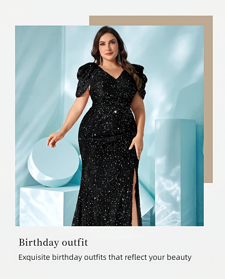 Robe longue grande taille — Sirène pailletée à fente haute