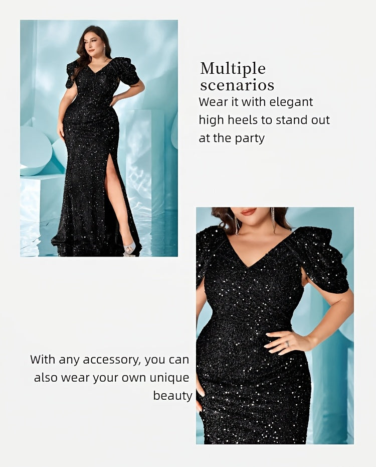 Robe longue grande taille — Sirène pailletée à fente haute