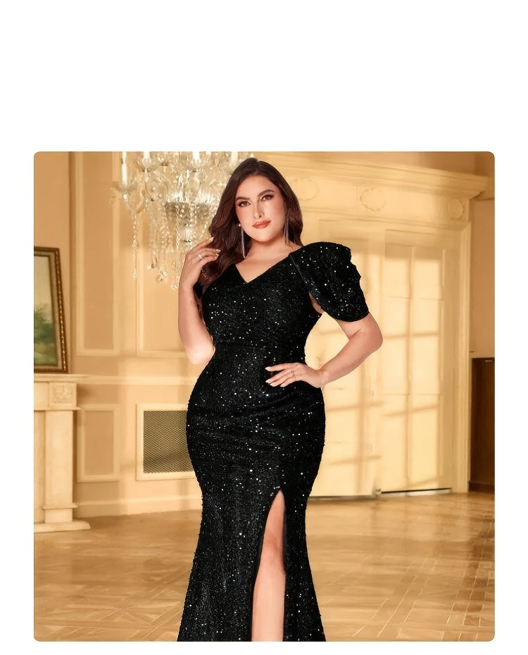 Robe longue grande taille — Sirène pailletée à fente haute