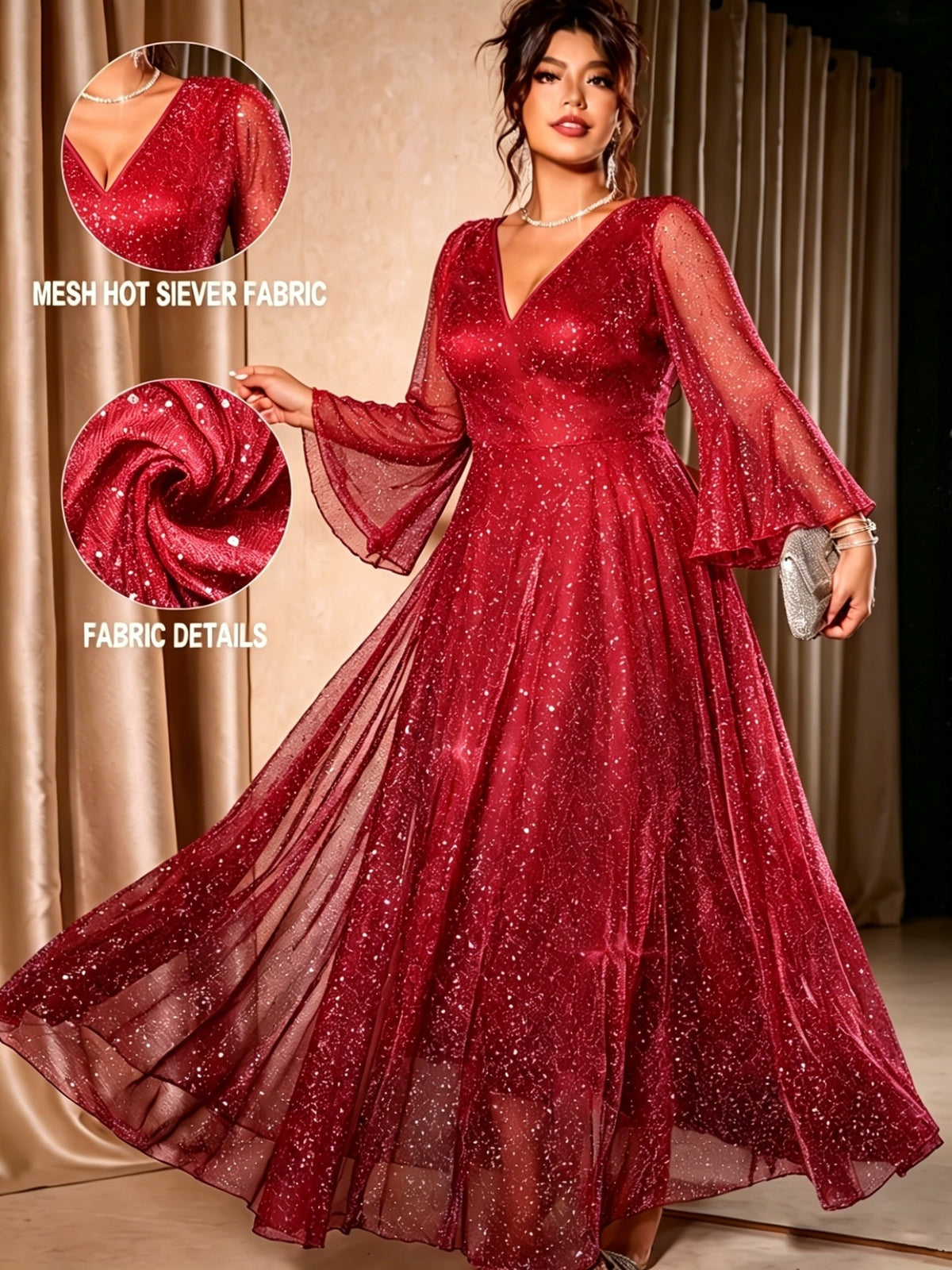 Robe longue grande taille — Surjupe de résille pailletée