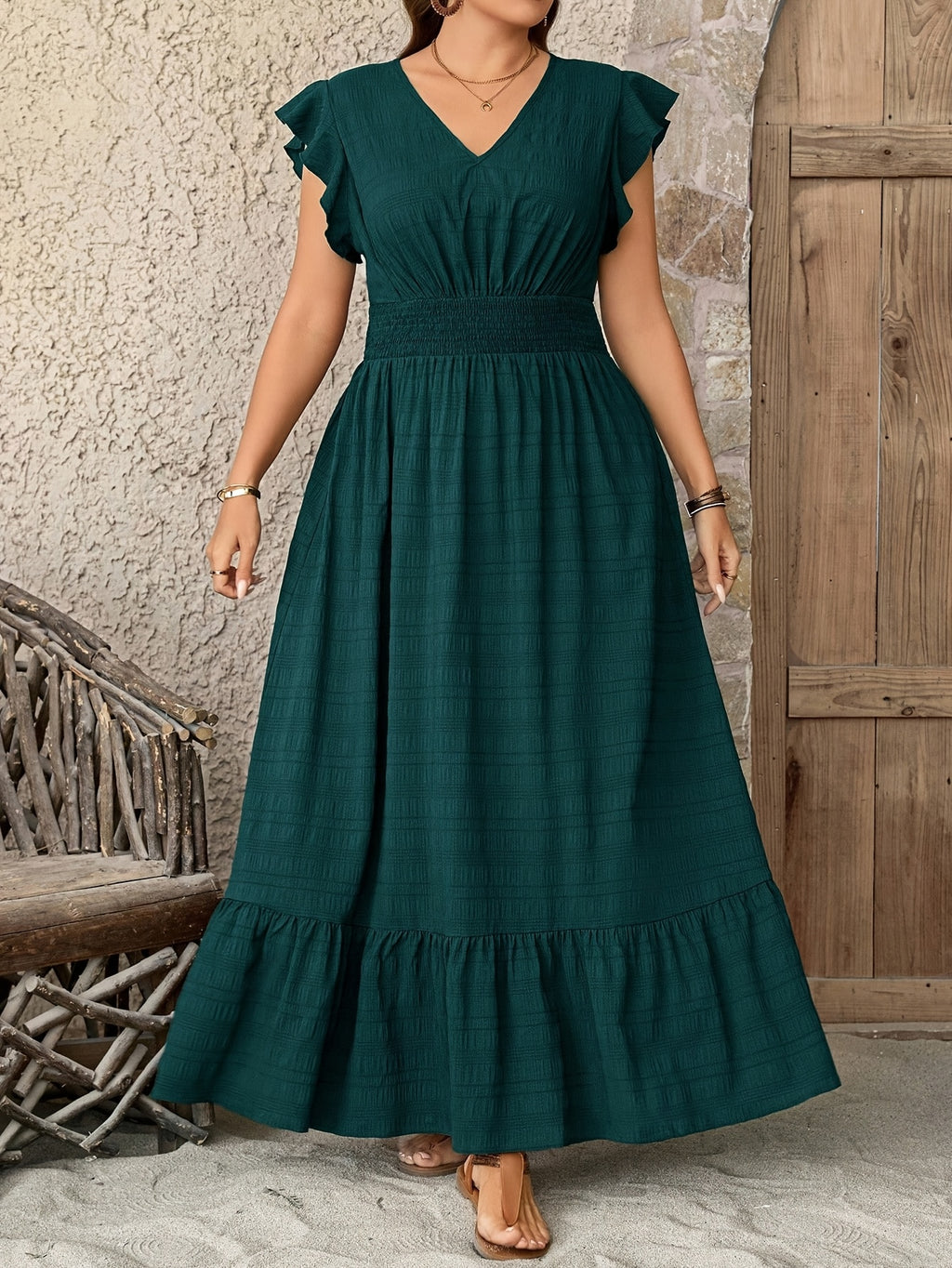 Robe longue grande taille — Taille smockée et sept coloris