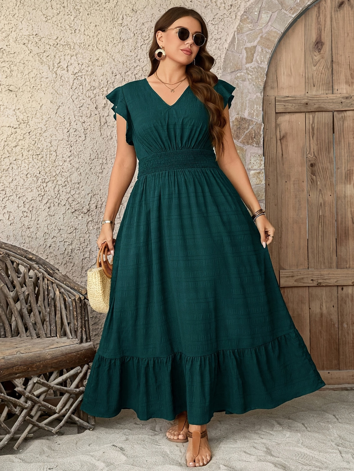 Robe longue grande taille — Taille smockée et sept coloris