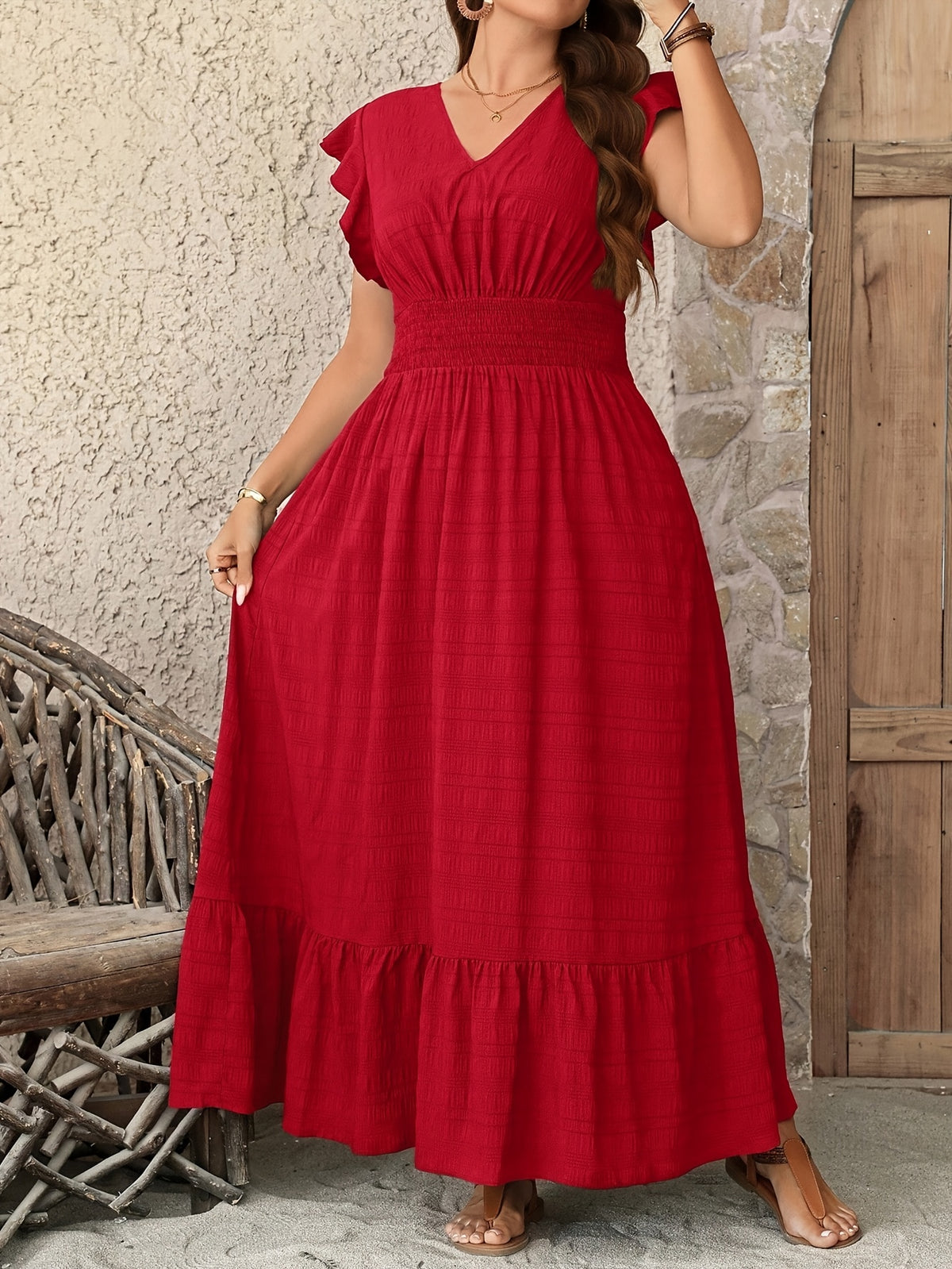 Robe longue grande taille — Taille smockée et sept coloris