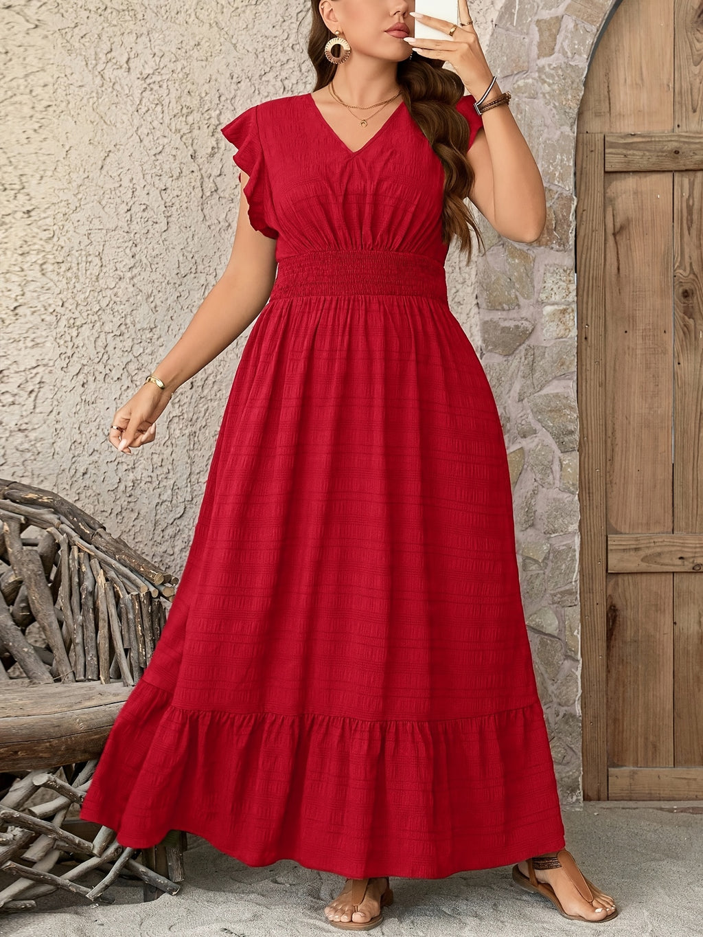 Robe longue grande taille — Taille smockée et sept coloris