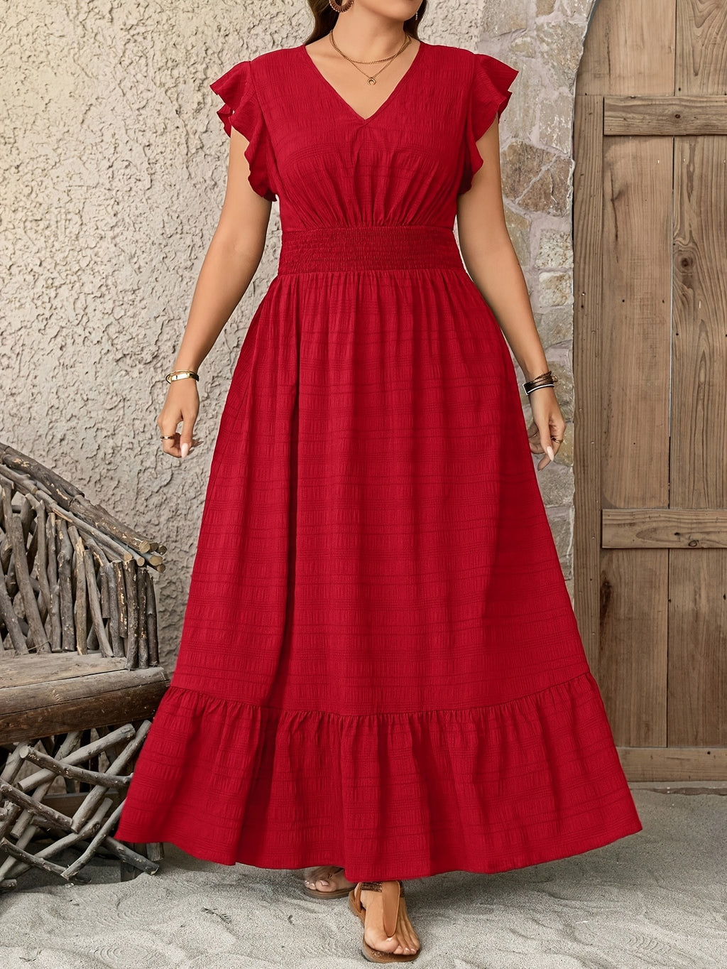 Robe longue grande taille — Taille smockée et sept coloris