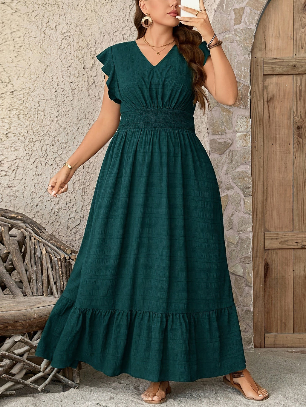 Robe longue grande taille — Taille smockée et sept coloris